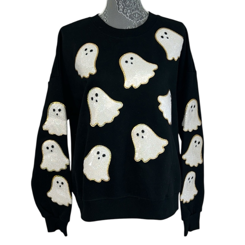 Kirkland’s black crewneck sweatshirt with sequin ghosts. Size‎ Large. Like new!